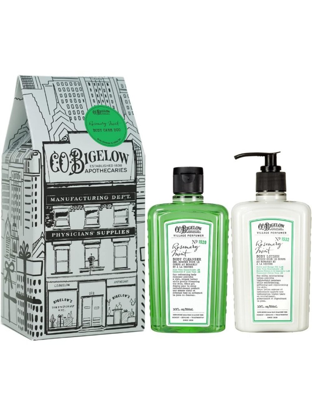 Rosemary Mint Skin Care Gift Set - Body Wash & Moisturizing Lotion Duo, 10 Fl Oz